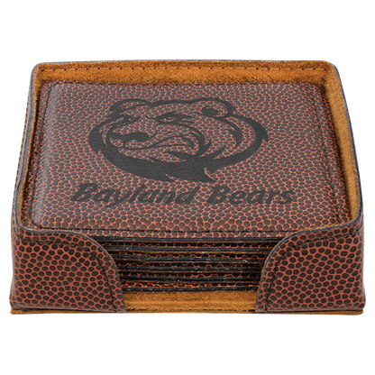 Football 4" x 4" Square Laserable Leatherette 6-Coaster Set