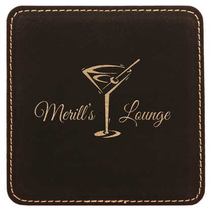 Black/Gold 4" x 4" Square Laserable Leatherette Coaster