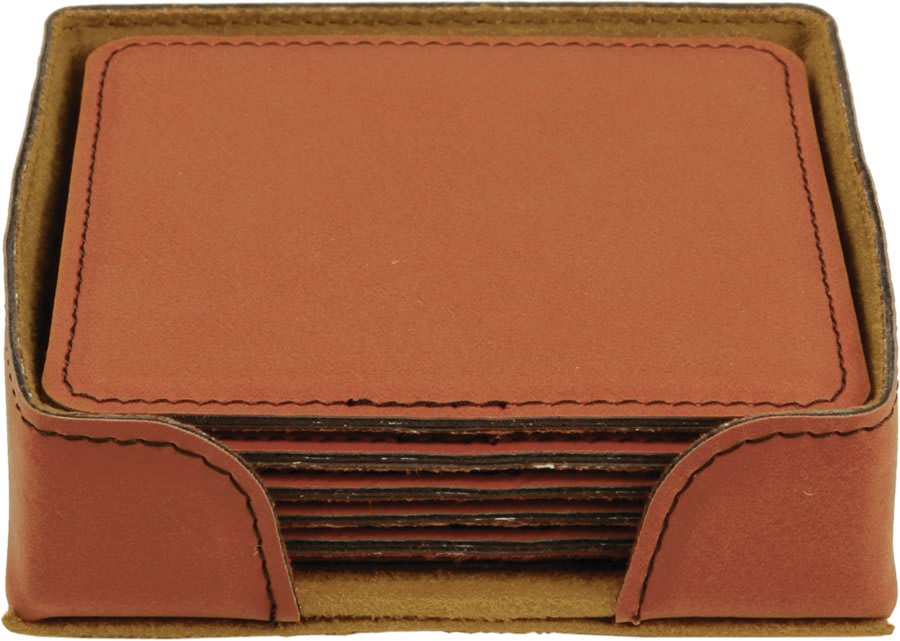 Rawhide 4" x 4" Square Laserable Leatherette 6-Coaster Set