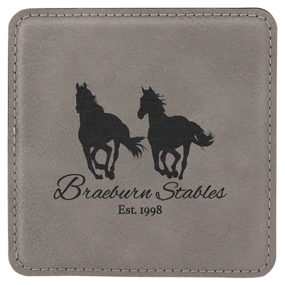 Gray 4" x 4" Square Laserable Leatherette Coaster