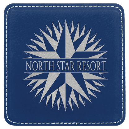 Blue/Silver 4" x 4" Square Laserable Leatherette Coaster